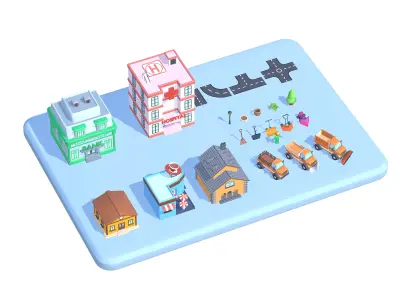 Cozy Town Life Low-poly 3D model