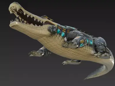 Cyber Crocodile Creature Model Low-poly 3D model