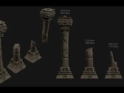Dungeon Ruins Set Low-poly 3D model