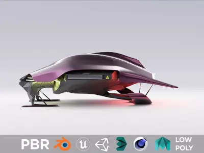 Organic industrial contrast spaceship 3D low poly scifi Low-poly Low-poly 3D model