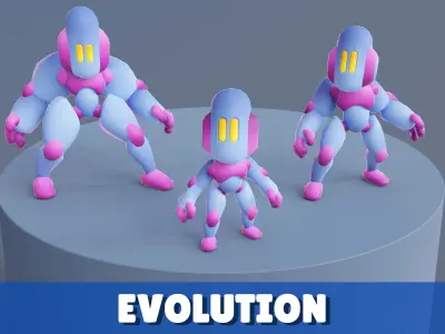 Cartoon Robots Pack 02 Low-poly 3D model