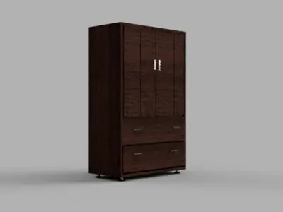 Modern Wooden Office Storage Cabinet with Drawers and Shelves Low-poly 3D model