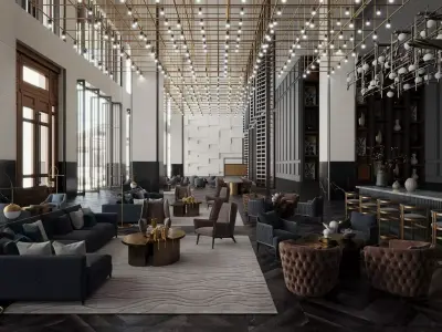 Luxurious Modern Hotel Lobby Lounge  Low-poly 3D model