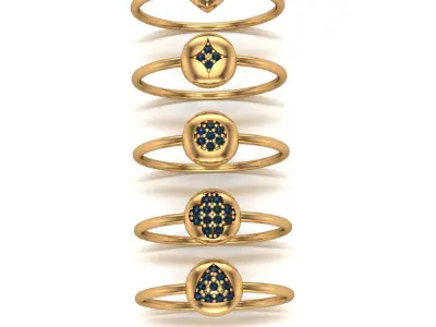 Jewelry four gold - plated rings with sapphires 3D print model