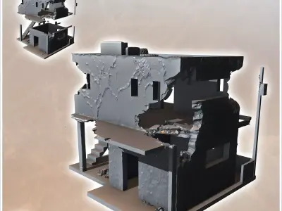 Damaged desert building with electrical pole demolished terrace  3D print model
