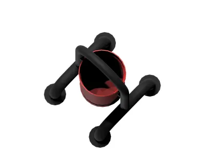 Red open cage type trash can Low-poly 3D model