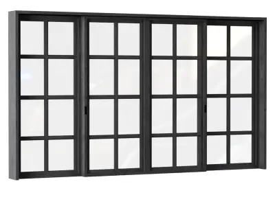 Rectangle wooden windows with doors V3 Low-poly 3D model