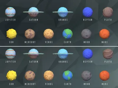 Low poly planets Low-poly 3D model