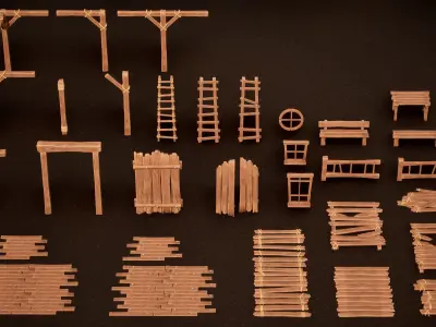 Stylized wood asset mega pack Low-poly 3D model