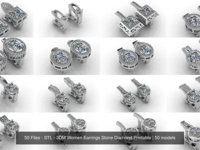 50 Files - STL - 3DM Women Earrings Stone Diamond Printable 3D Model Pack