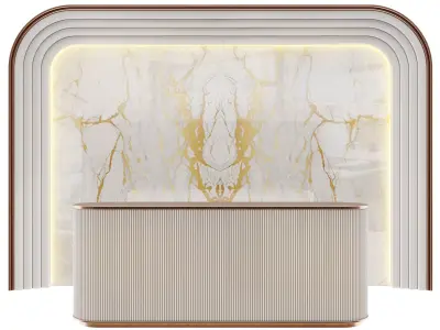 Reception desk with marble and gold accents 3D model