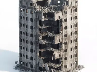Ruined Urban Apartment Block 3D Model Low-poly 3D model