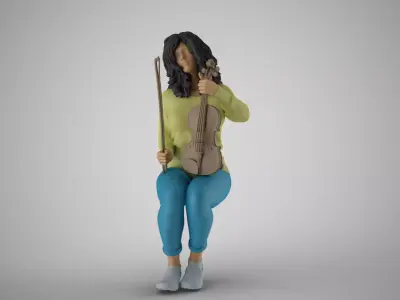 Woman Sitting with Violin 3 3D print model