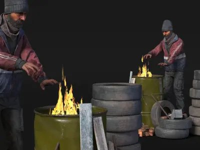  Abandoned Lot Fire Barrel With Man And Debris 