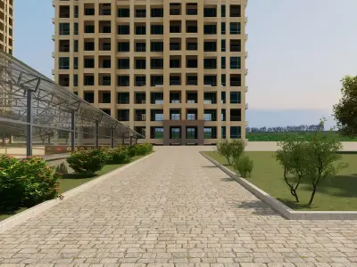 Underground Parking Entrance and Apartment Building 3D model purchase