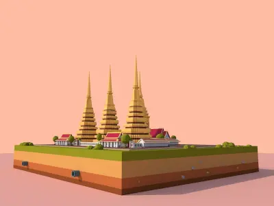 Cartoon Lowpoly Wat Pho Buddhist Temple Low-poly 3D model