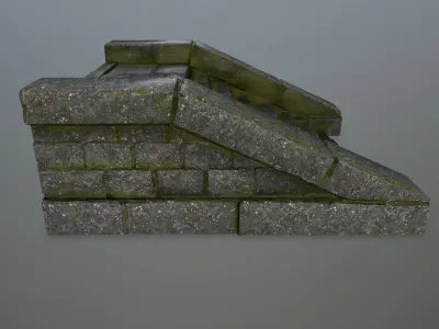 stairs 4 stone wall Low-poly 3D model