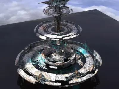 Cloud city island Cycle Ringed capital  Low-poly 3D model