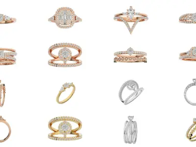 40 Women solitaire ring 3dm stl render detail Bulk collection 3D Model Pack