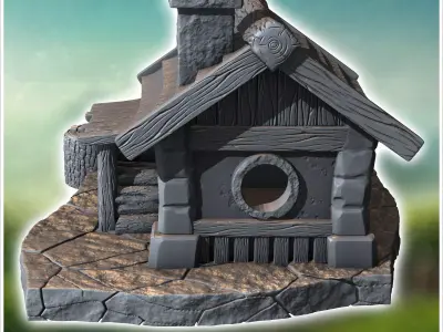 Medieval woodcutters hut with log and axe 8 - Medieval Gothic Fe 3D print model