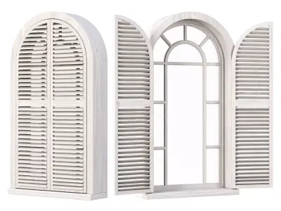 Wooden arch window with shutters V2  3D model
