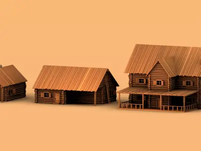 Wooden Log House Pack - Low Poly Stylized Asset Low-poly 3D model