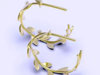 Olive Leaf Hoop Earrings 3D print model
