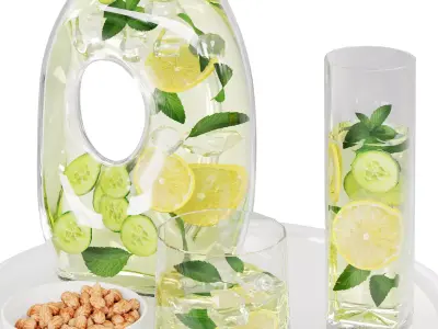 Modern Glass Pitcher Infused Water Set N29 Lemon Mint 3D model