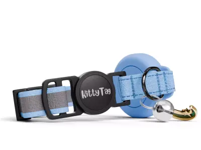 Cat Collar with Cute Face Design - Light Blue 3D model