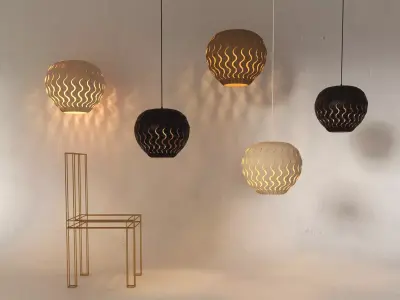 Belle pendant light made of wood 3D model