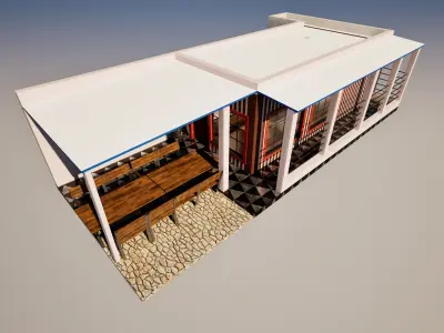 Cafe Restaurant Interior And Exterior Low-poly 3D model