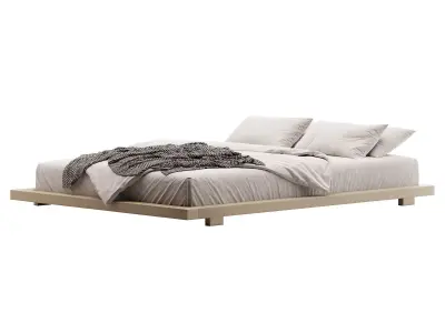 Japanese Style Walnut Queen Floor Bed Low-poly 3D model
