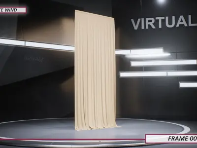 Pack of Touching Floor wind Animated Curtains with 5 wind speed 3D model