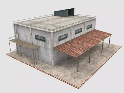 Warehouse - Low Poly industrial building with roof Low-poly 3D model