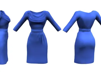 Cowl Neck Pencil Skirt Dress Low-poly 3D model