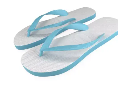 Traditional White and Light Blue Havaianas - Realist Flip Flops Low-poly 3D model
