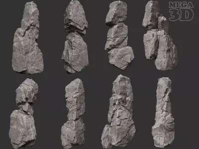 Gray Vertical Rock Modular 221120 - Ultra HD 16K Texture Low-poly 3D model
