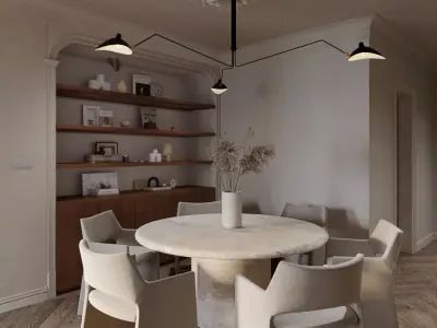 -Living Room and Kitchen with Dinning Set Low-poly123 Low-poly 3D model