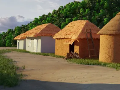 Exterior Landscape Village Scene 3D model