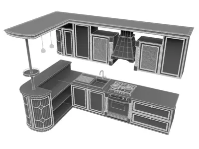 Kitchen set with stove and sink 3D model