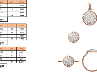 Light Minimalist Diamond Ring Earrings Pendant Set 3D print model