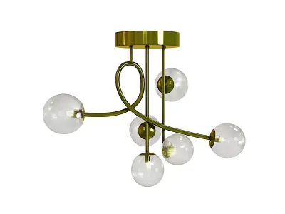 Glass Sputnik Chandelier Lighting Gold 6-Light Low-poly 3D model