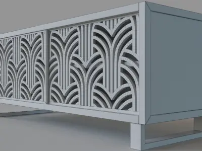 Art Deco TV Stand Credenza Brown 3D model