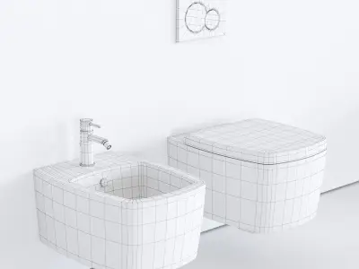 GALASSIA WC SA02 Wall Hung bidet and toilet art 8970 art 8971 Low-poly 3D model