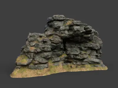 Low poly Big Mossy Rough Rock Cliff 210323 Low-poly 3D model