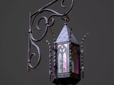 Gothic Street Lantern Low-poly 3D model