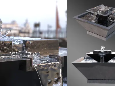 3 Animated Water Fountain Set 3D model