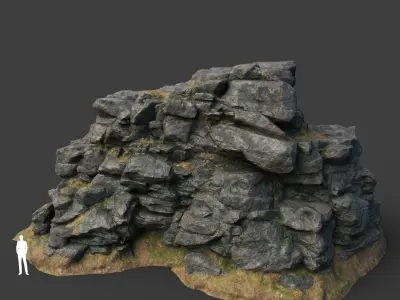 Low poly Big Mossy Rough Rock Cliff 210323 Low-poly 3D model