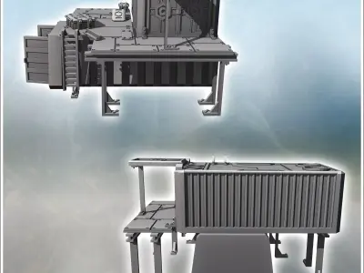 Large outpost in metal arranged containers with awnings and crat 3D print model