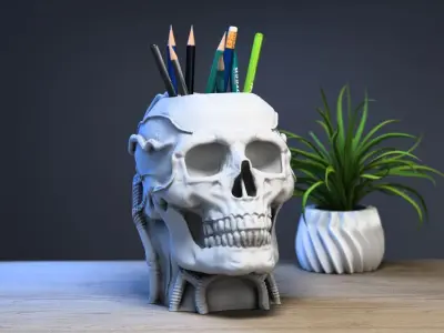 Robot Skull pen holder Cyborg pen holder 3D print model order
